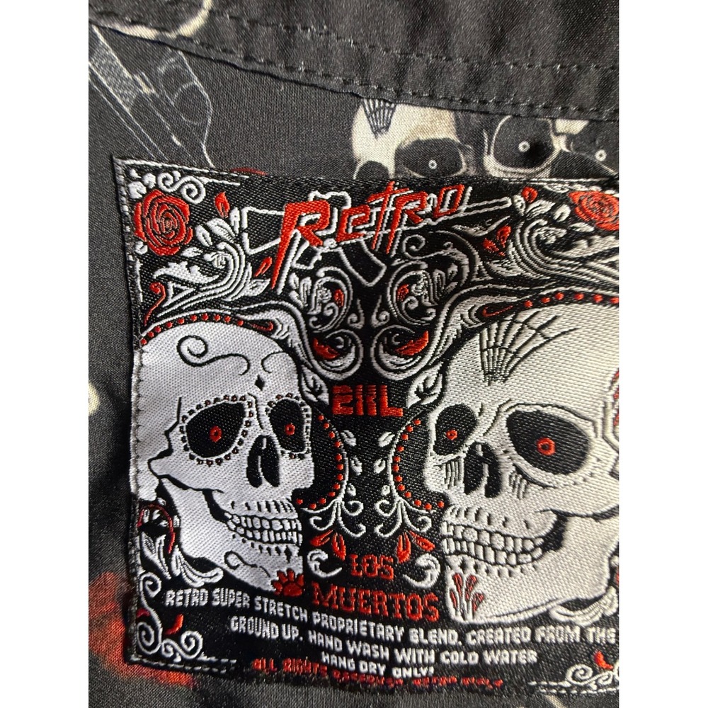 Retro Rifle Skull Rose Graphic Short Sleeve Button Up Shirt 2XL-974 - Picture 4 of 8